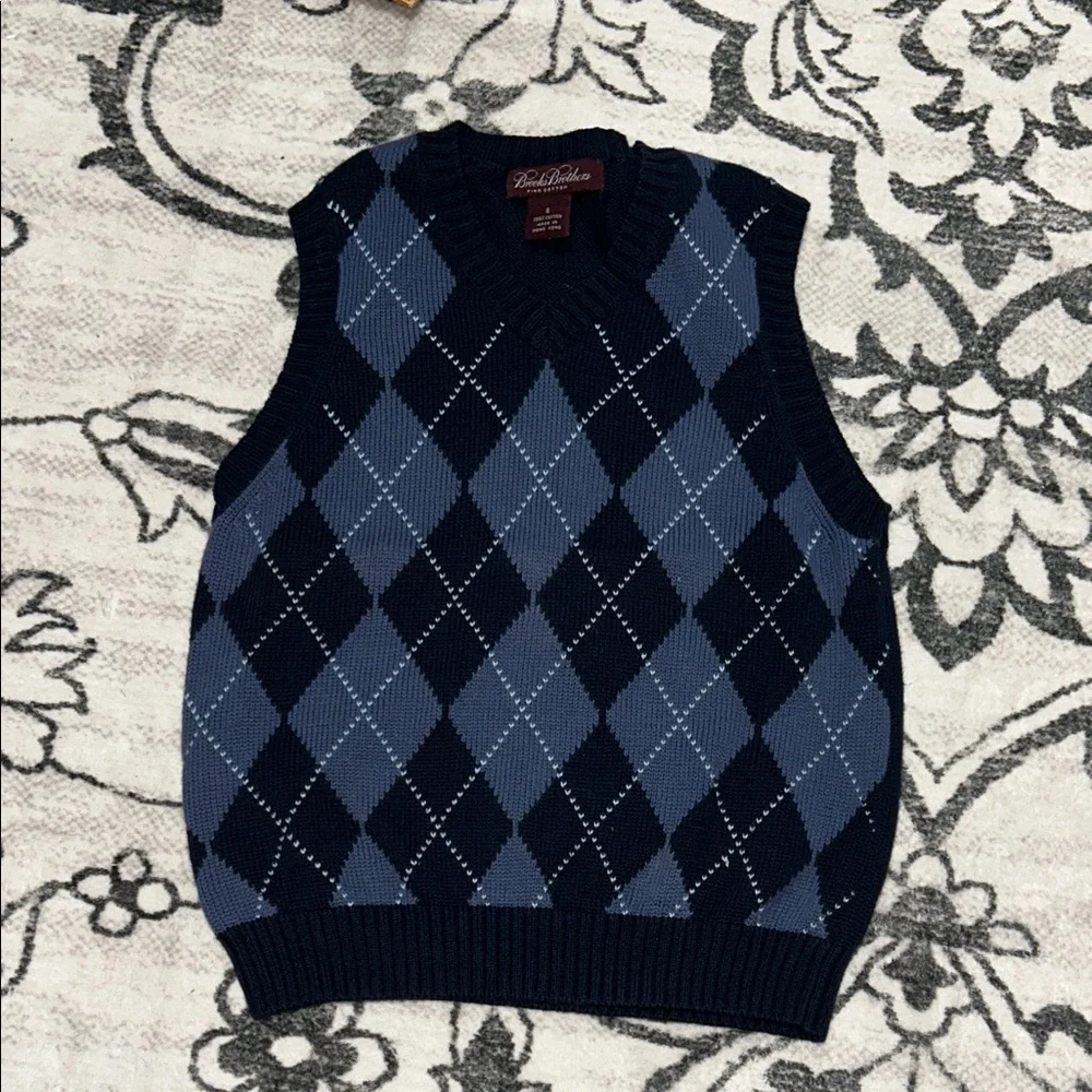Brooks Brothers Boys‎ Argyle Sweater Vest Navy Blue Size Small